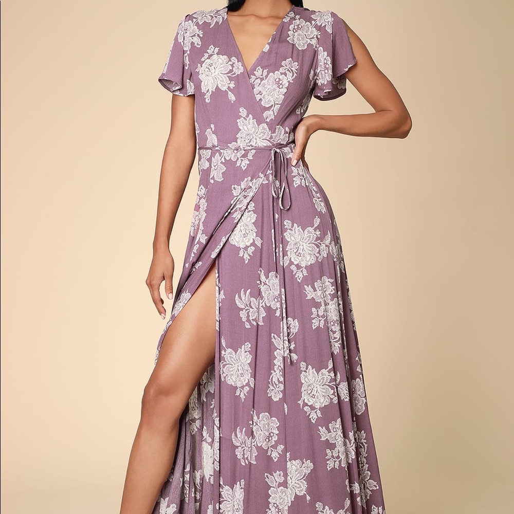 Lavender Floral Print Wrap Maxi Dress